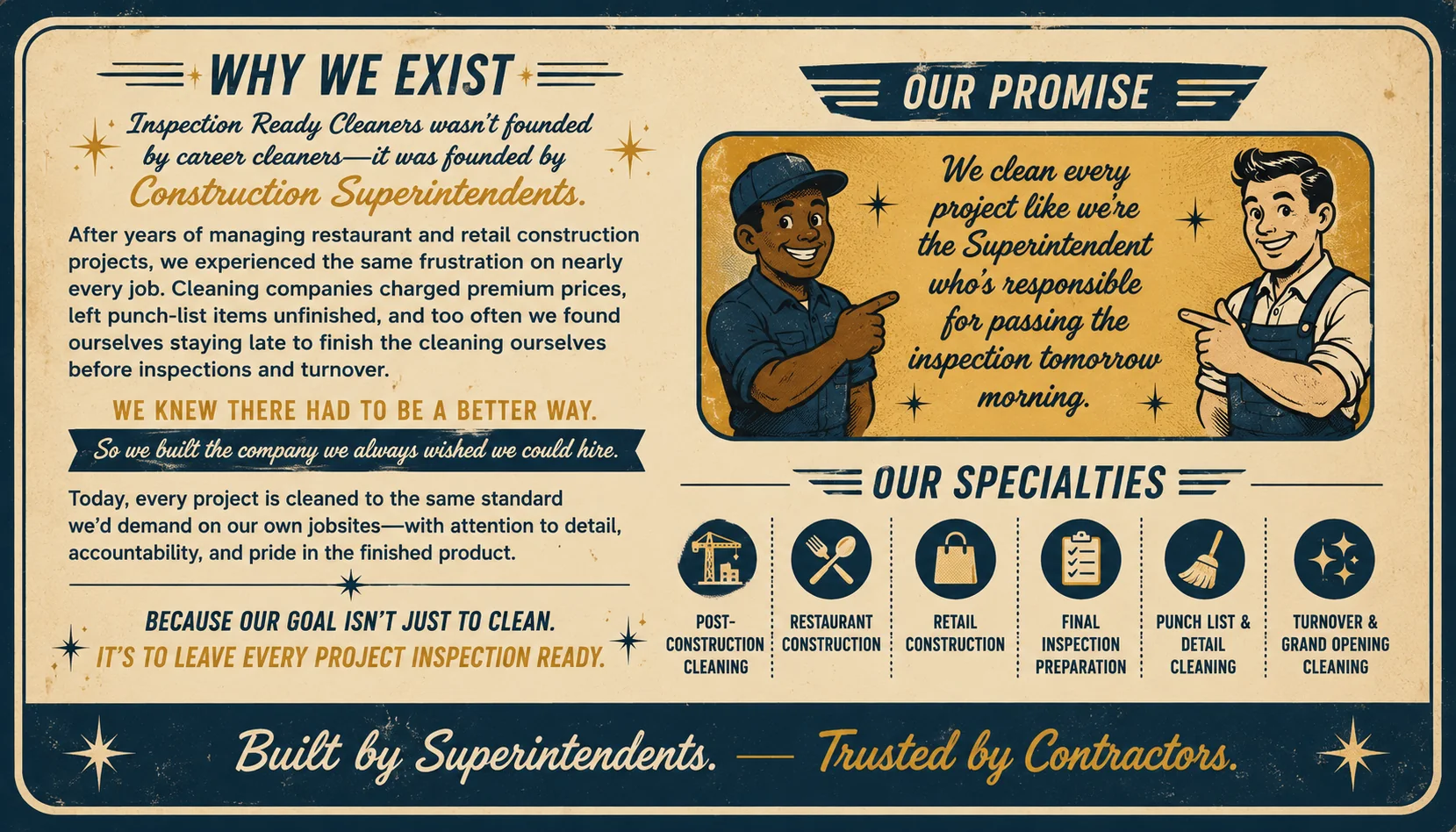 Inspection Ready Cleaners story and service specialties